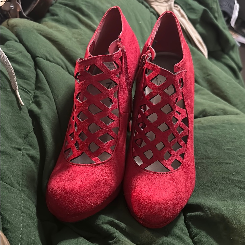 Vibrant Red High Heel Cutout Shoes